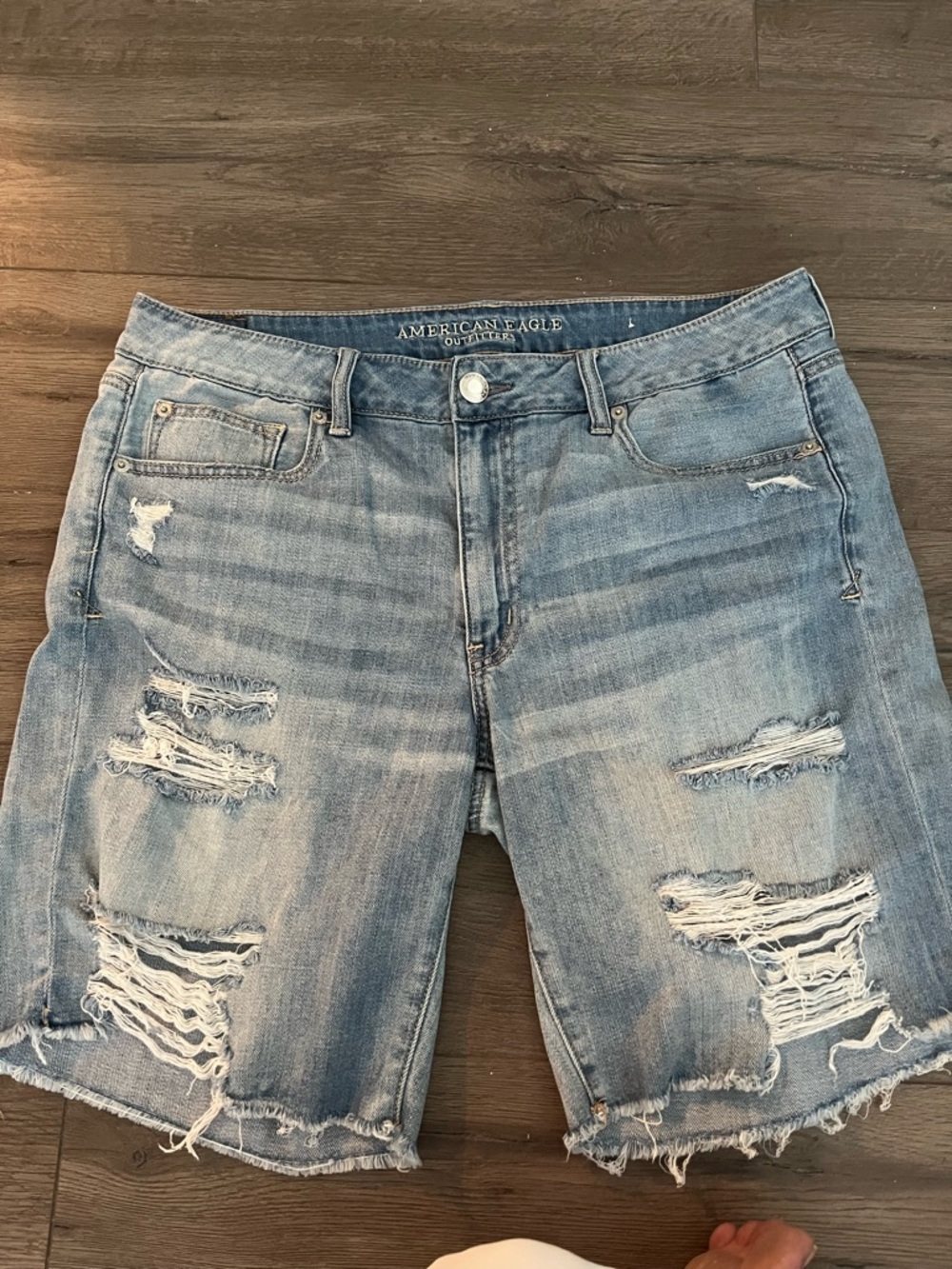 American Eagle Outfitters Light Wash Distressed Denim Shorts